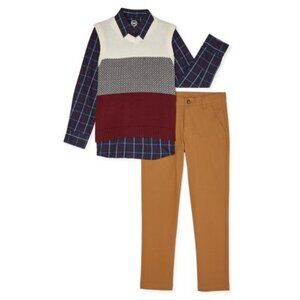 Wonder Nation Sweater Vest Shirt Twill Pants Set